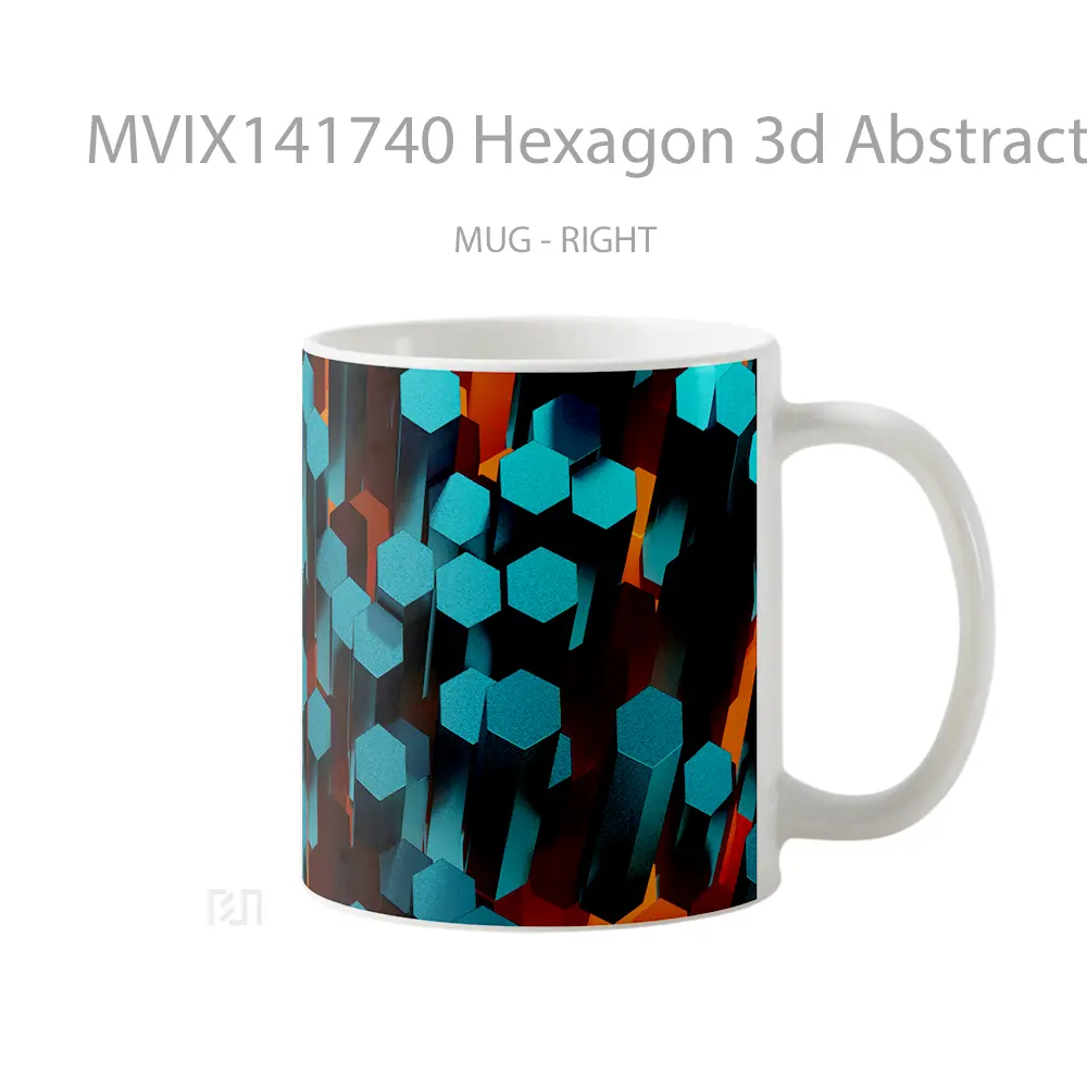 Mug Hexagon 3D Abstract Digital Art Gelas Keramik Unik - All-side / Desain