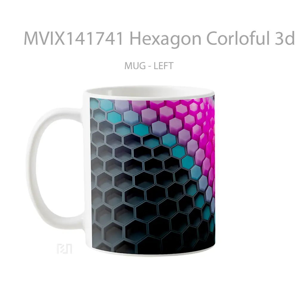 Mug Hexagon Corloful 3D Render Digital Art Gelas Keramik Unik - All-side / Desain