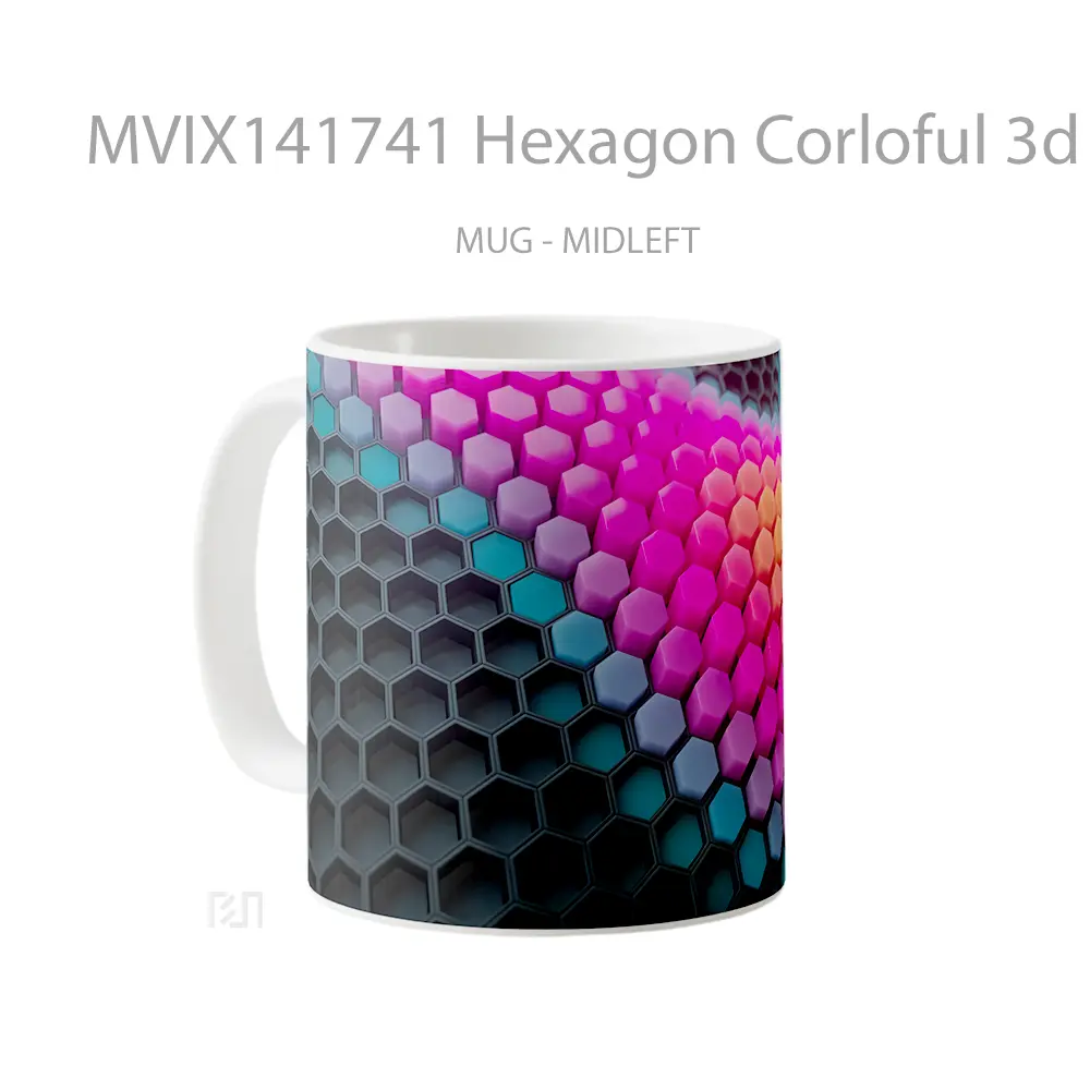 Mug Hexagon Corloful 3D Render Digital Art Gelas Keramik Unik - All-side / Desain