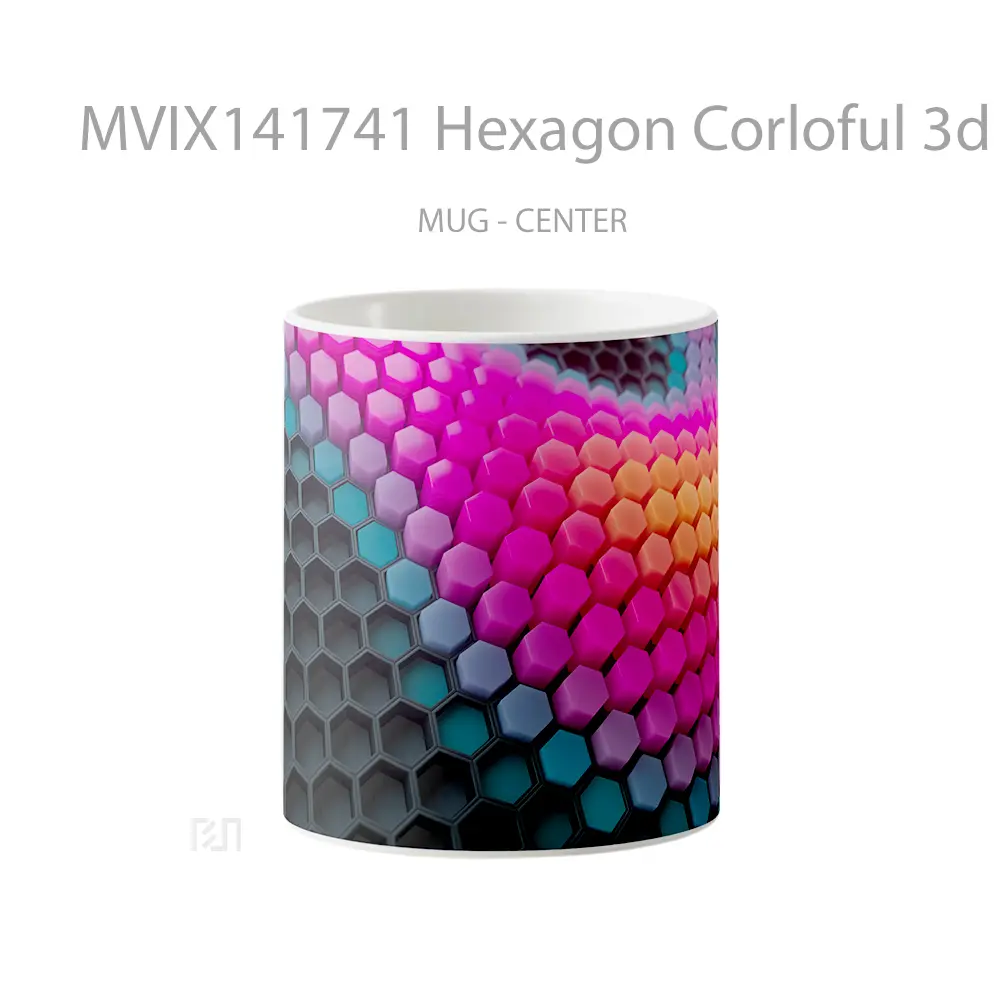 Mug Hexagon Corloful 3D Render Digital Art Gelas Keramik Unik