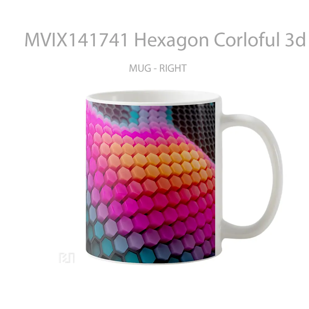 Mug Hexagon Corloful 3D Render Digital Art Gelas Keramik Unik - All-side / Desain
