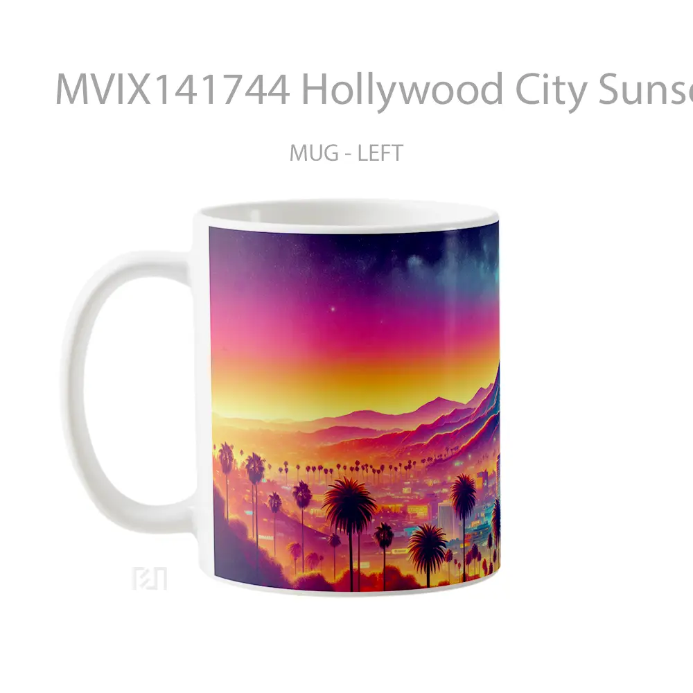 Mug Hollywood City Sunset Scenery Digital Art Gelas Pemandangan Alam - All-side / Desain