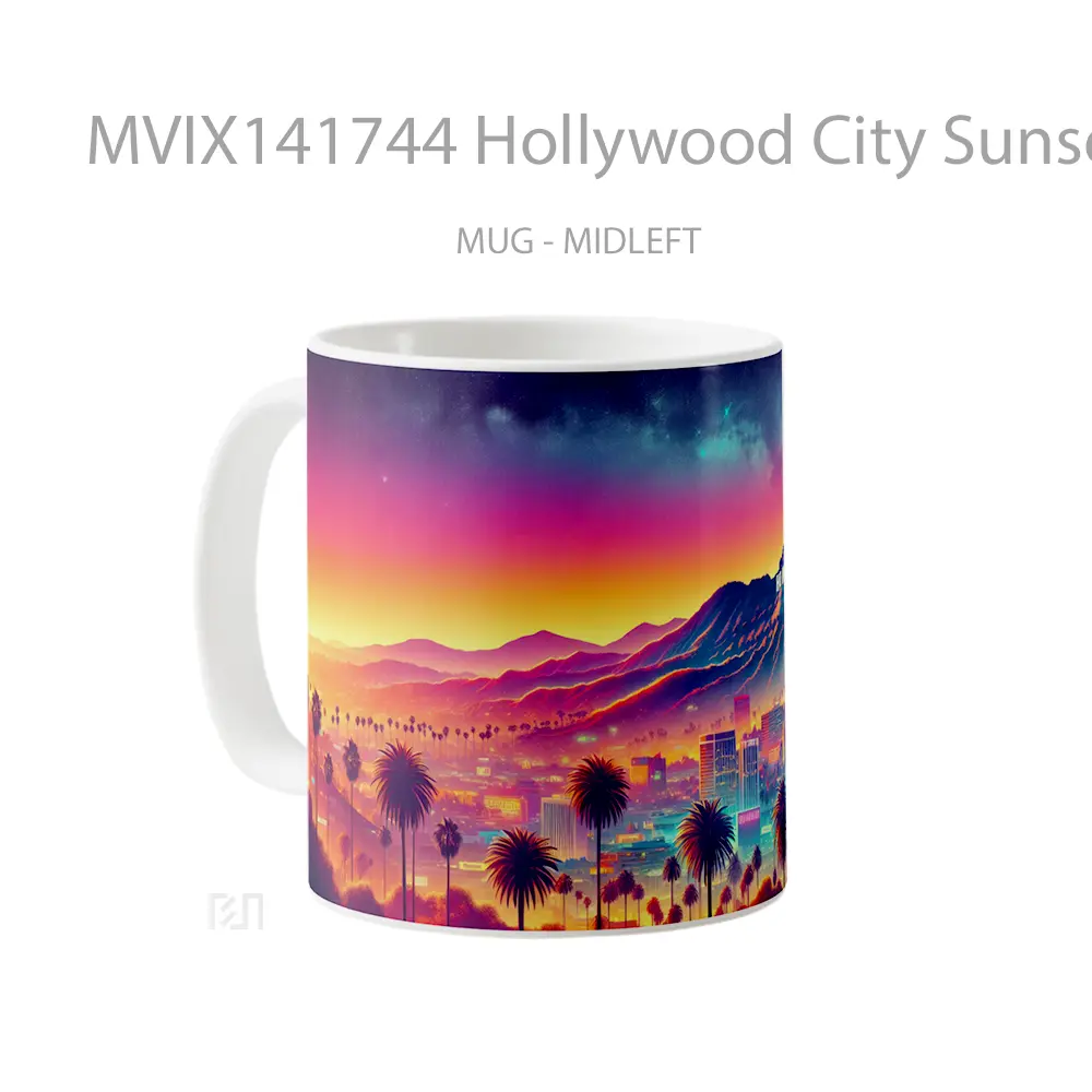 Mug Hollywood City Sunset Scenery Digital Art Gelas Pemandangan Alam - All-side / Desain