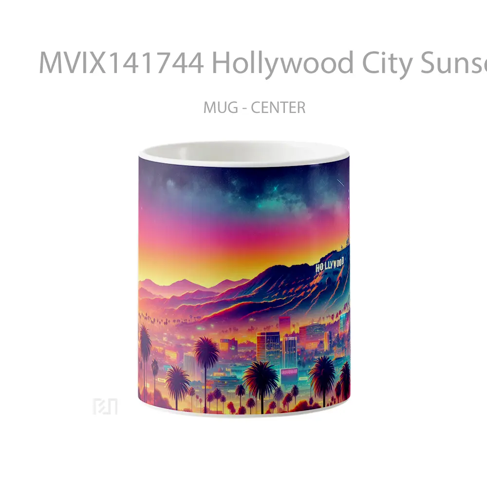Mug Hollywood City Sunset Scenery Digital Art Gelas Pemandangan Alam