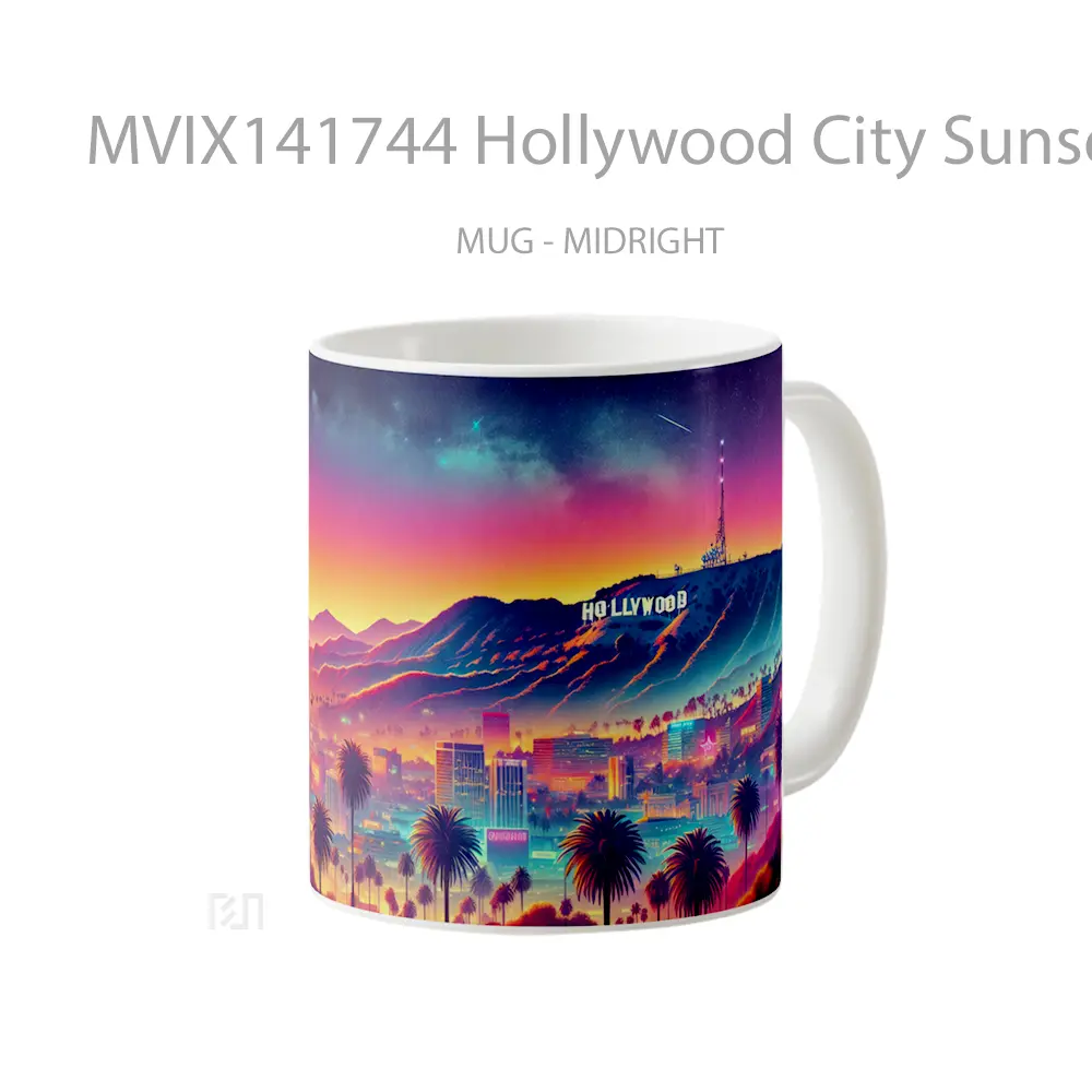 Mug Hollywood City Sunset Scenery Digital Art Gelas Pemandangan Alam - All-side / Desain