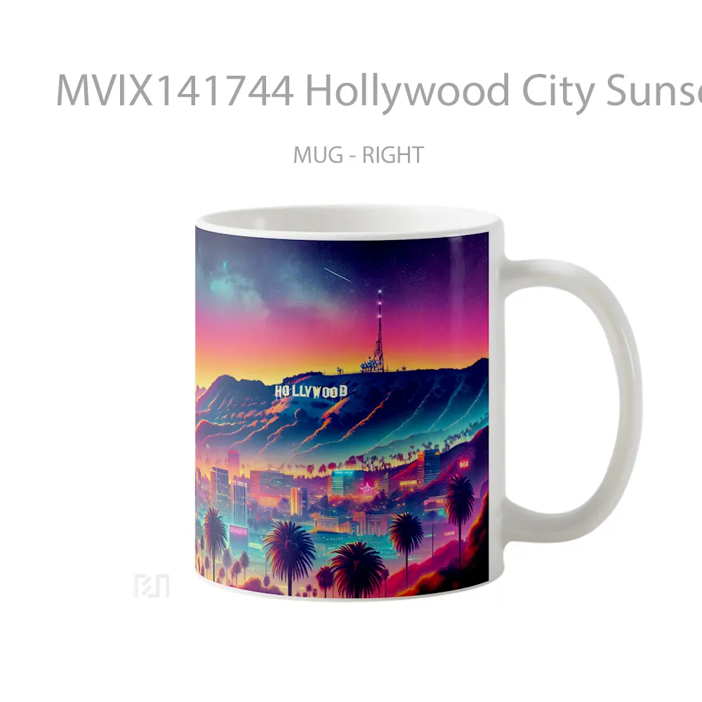 Mug Hollywood City Sunset Scenery Digital Art Gelas Pemandangan Alam - All-side / Desain