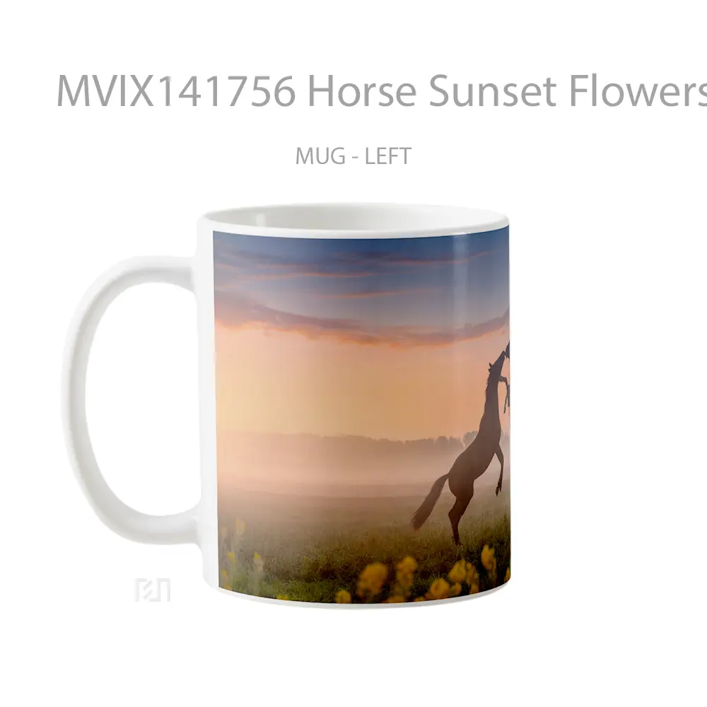 Mug Horse Sunset Flowers Animal Gelas Hewan Lucu - All-side / Desain