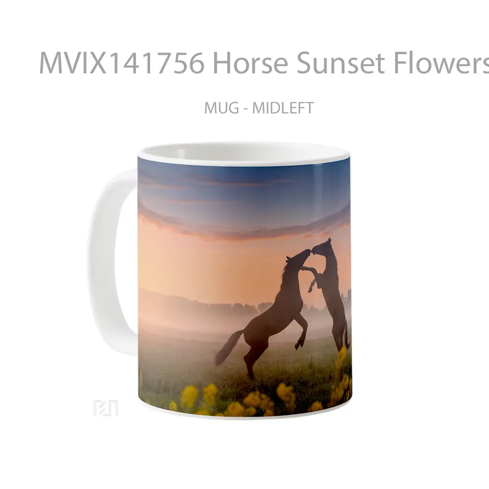 Mug Horse Sunset Flowers Animal Gelas Hewan Lucu - All-side / Desain