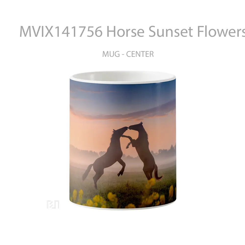 Mug Horse Sunset Flowers Animal Gelas Hewan Lucu