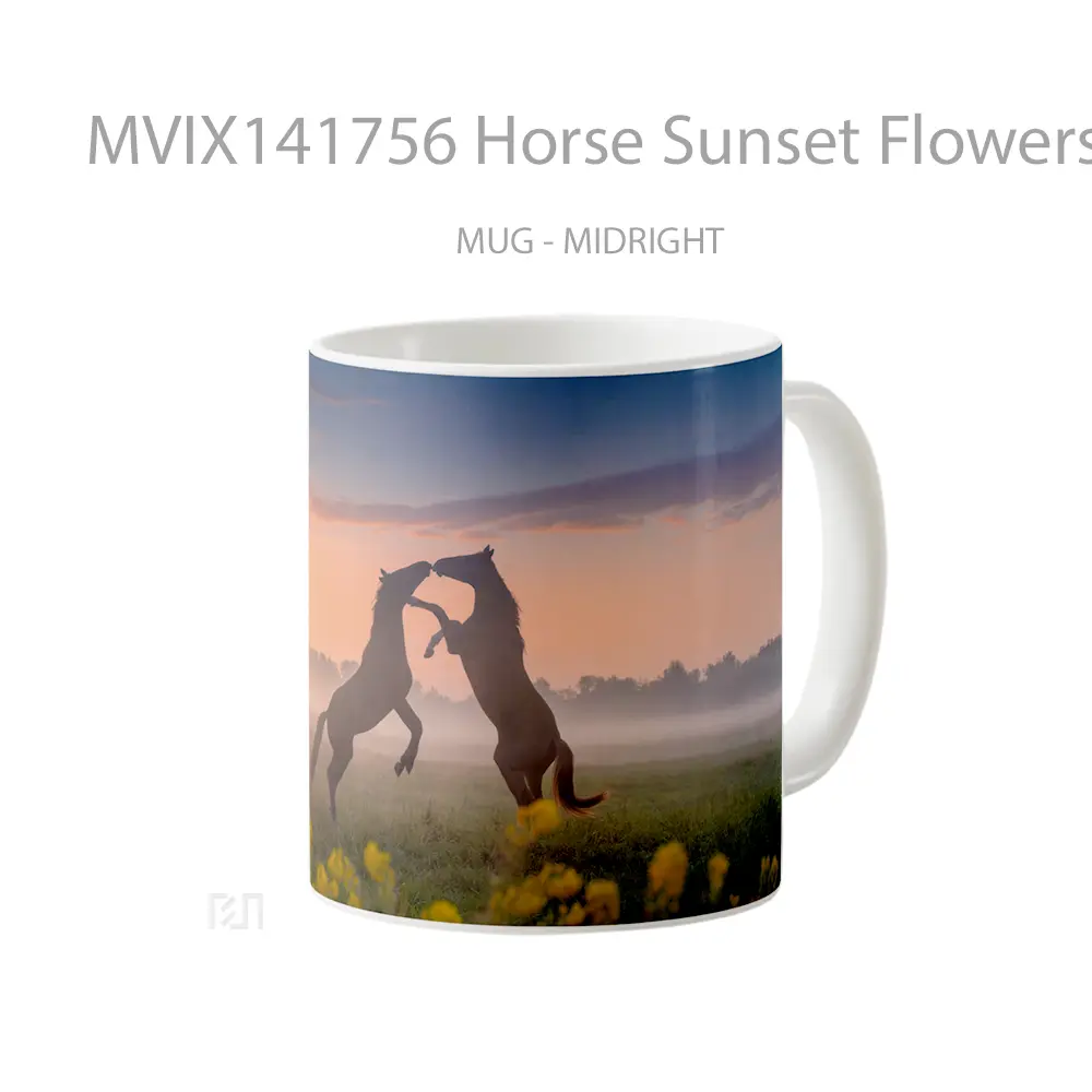 Mug Horse Sunset Flowers Animal Gelas Hewan Lucu - All-side / Desain