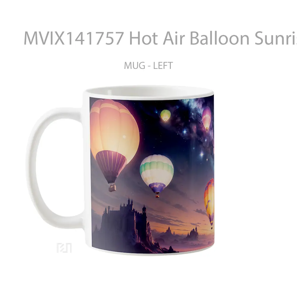 Mug Hot Air Balloon Sunrise Scenery Digital Art Gelas Pemandangan Alam - All-side / Desain