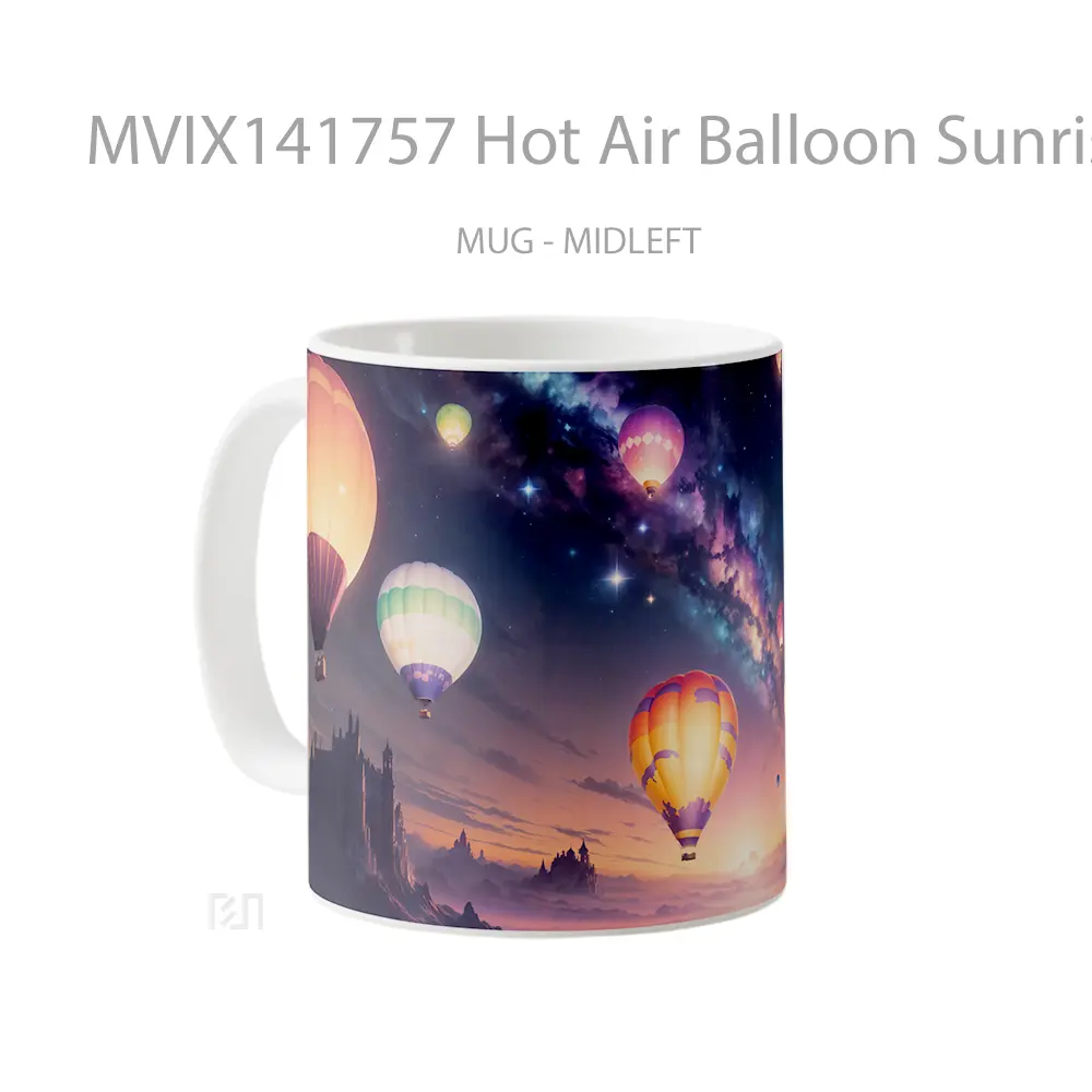 Mug Hot Air Balloon Sunrise Scenery Digital Art Gelas Pemandangan Alam - All-side / Desain