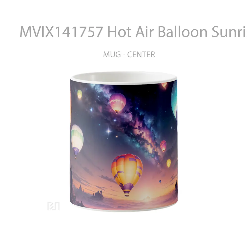 Mug Hot Air Balloon Sunrise Scenery Digital Art Gelas Pemandangan Alam