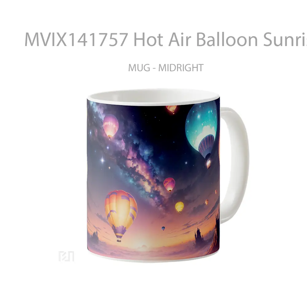 Mug Hot Air Balloon Sunrise Scenery Digital Art Gelas Pemandangan Alam - All-side / Desain