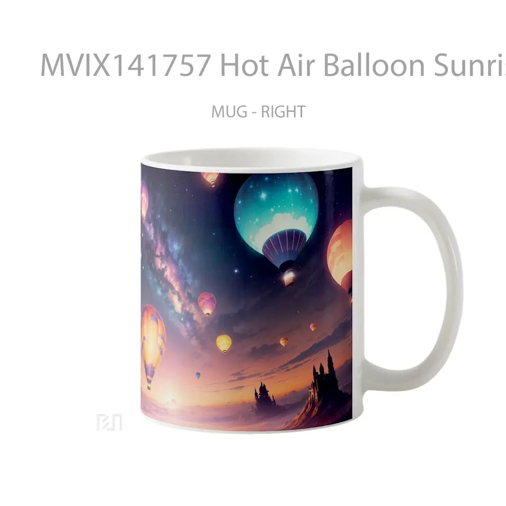 Mug Hot Air Balloon Sunrise Scenery Digital Art Gelas Pemandangan Alam - All-side / Desain