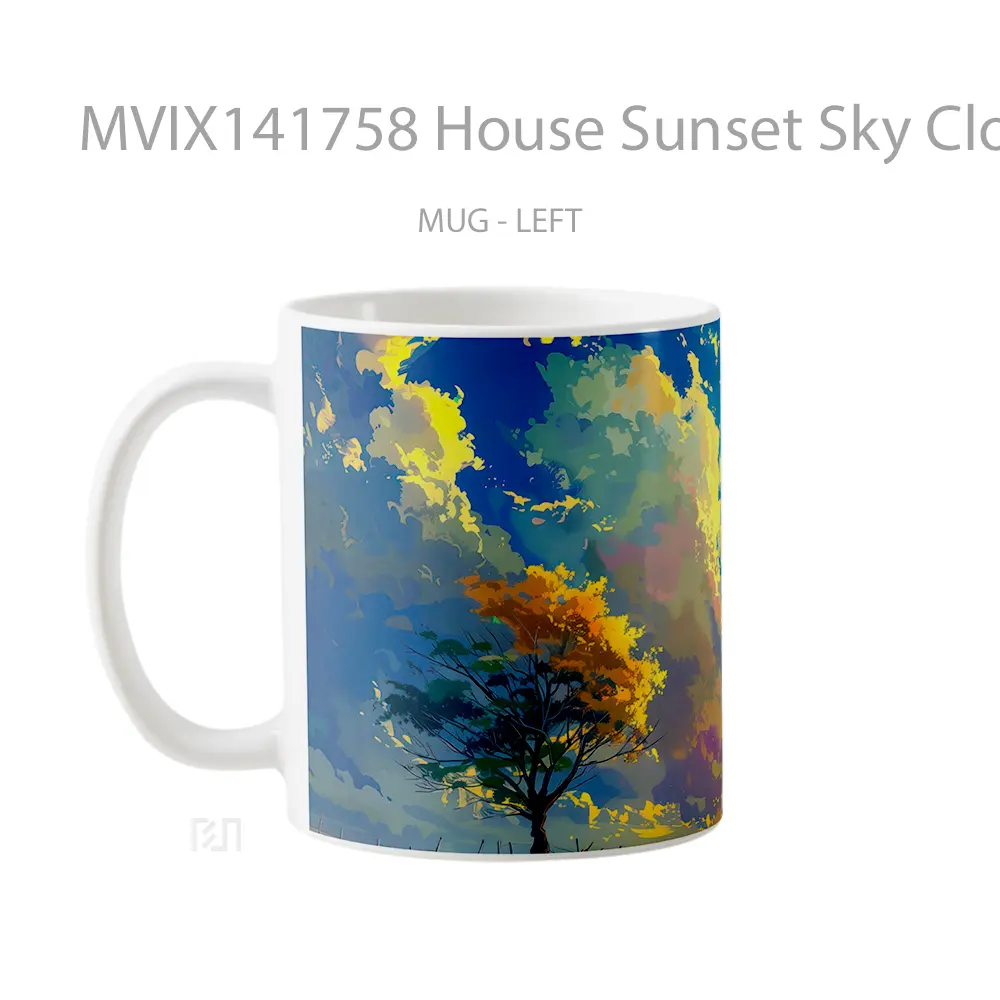 Mug House Sunset Sky Clouds Scenery Art Gelas Pemandangan Alam - All-side / Desain