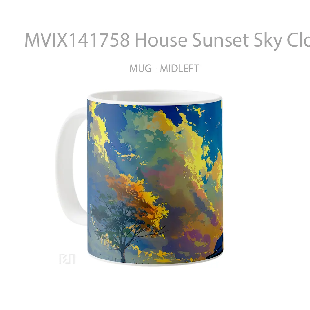 Mug House Sunset Sky Clouds Scenery Art Gelas Pemandangan Alam - All-side / Desain