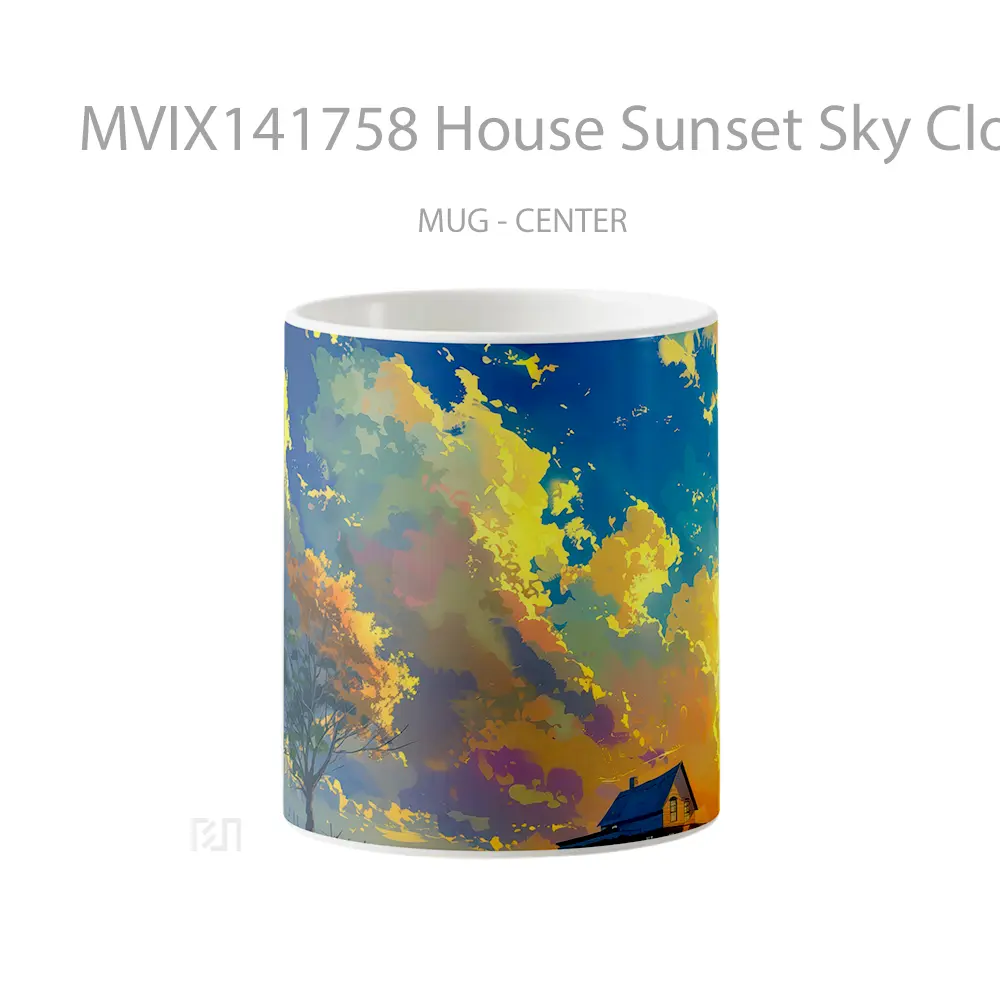 Mug House Sunset Sky Clouds Scenery Art Gelas Pemandangan Alam