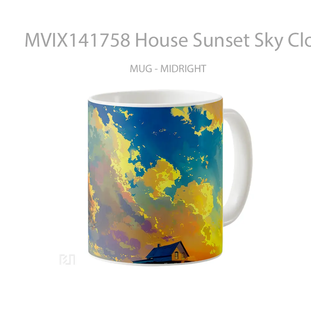Mug House Sunset Sky Clouds Scenery Art Gelas Pemandangan Alam - All-side / Desain