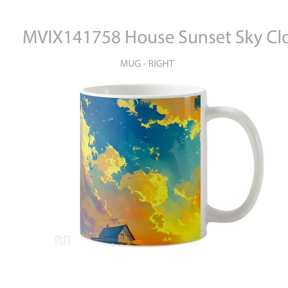 Mug House Sunset Sky Clouds Scenery Art Gelas Pemandangan Alam - All-side / Desain