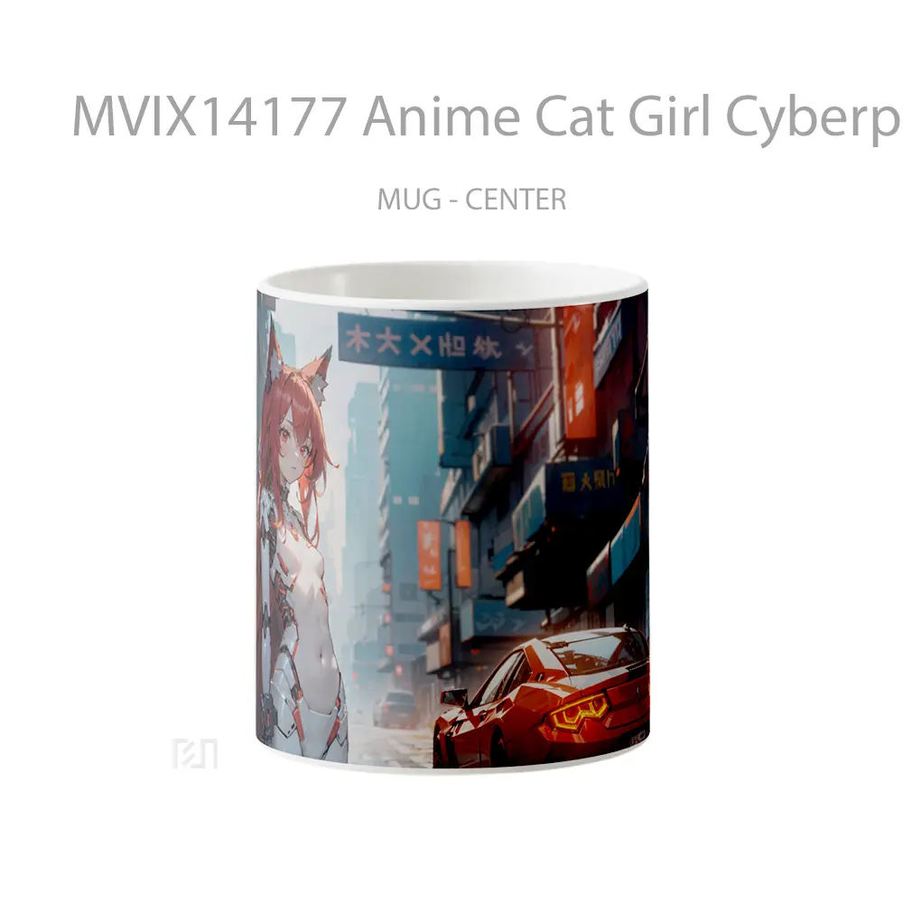 Mug Anime Cat Girl Cyberpunk Red Hair Red Eyes Gelas Hewan Lucu