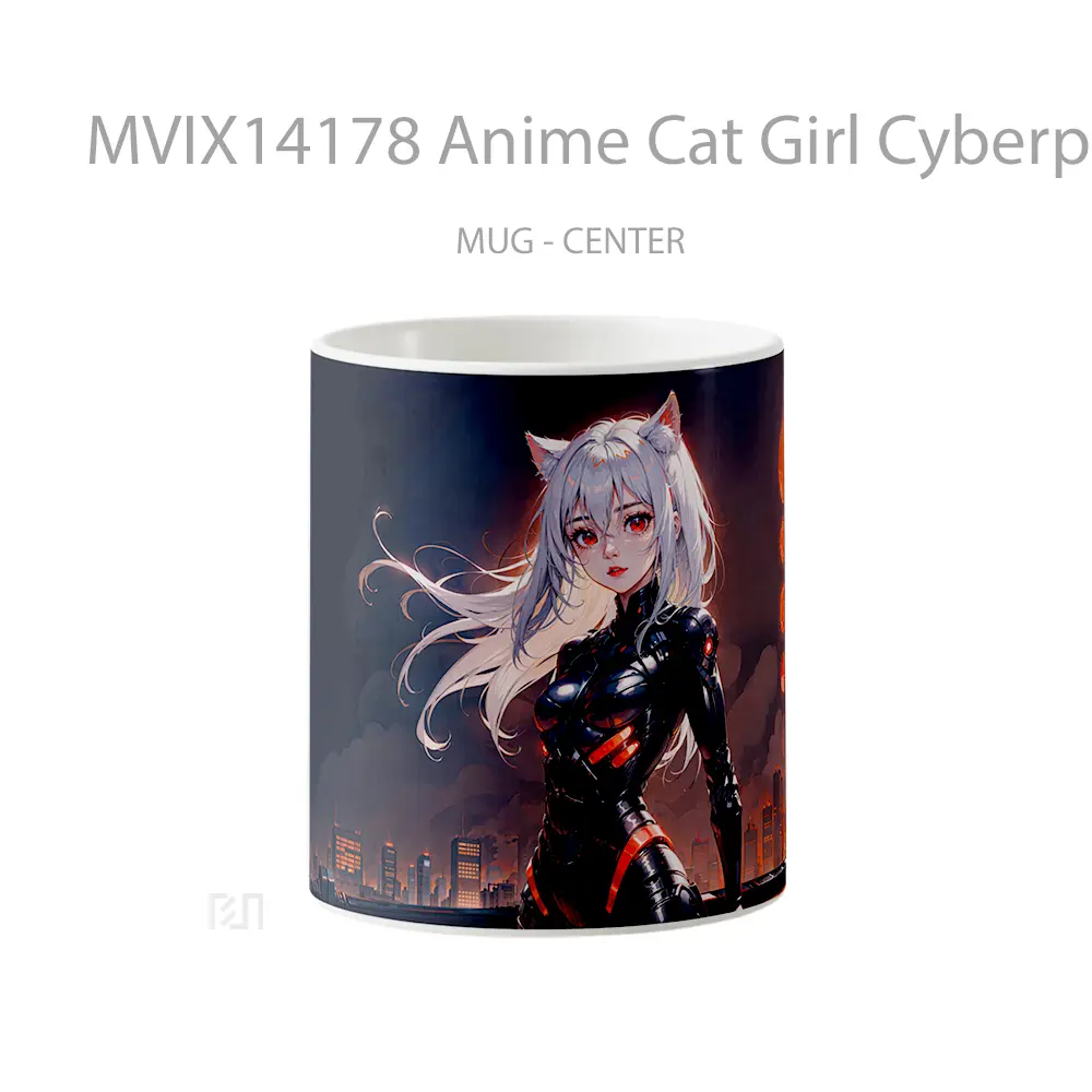 Mug Anime Cat Girl Cyberpunk White Hair Red Eyes Gelas Hewan Lucu