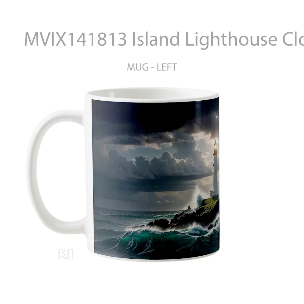 Mug Island Lighthouse Cloudy Sky Scenery Gelas Pemandangan Alam - All-side / Desain