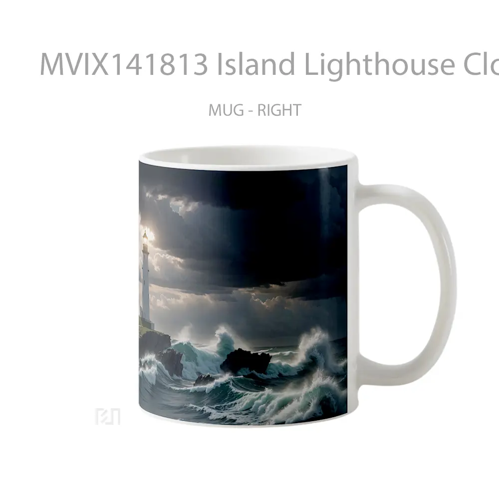 Mug Island Lighthouse Cloudy Sky Scenery Gelas Pemandangan Alam - All-side / Desain