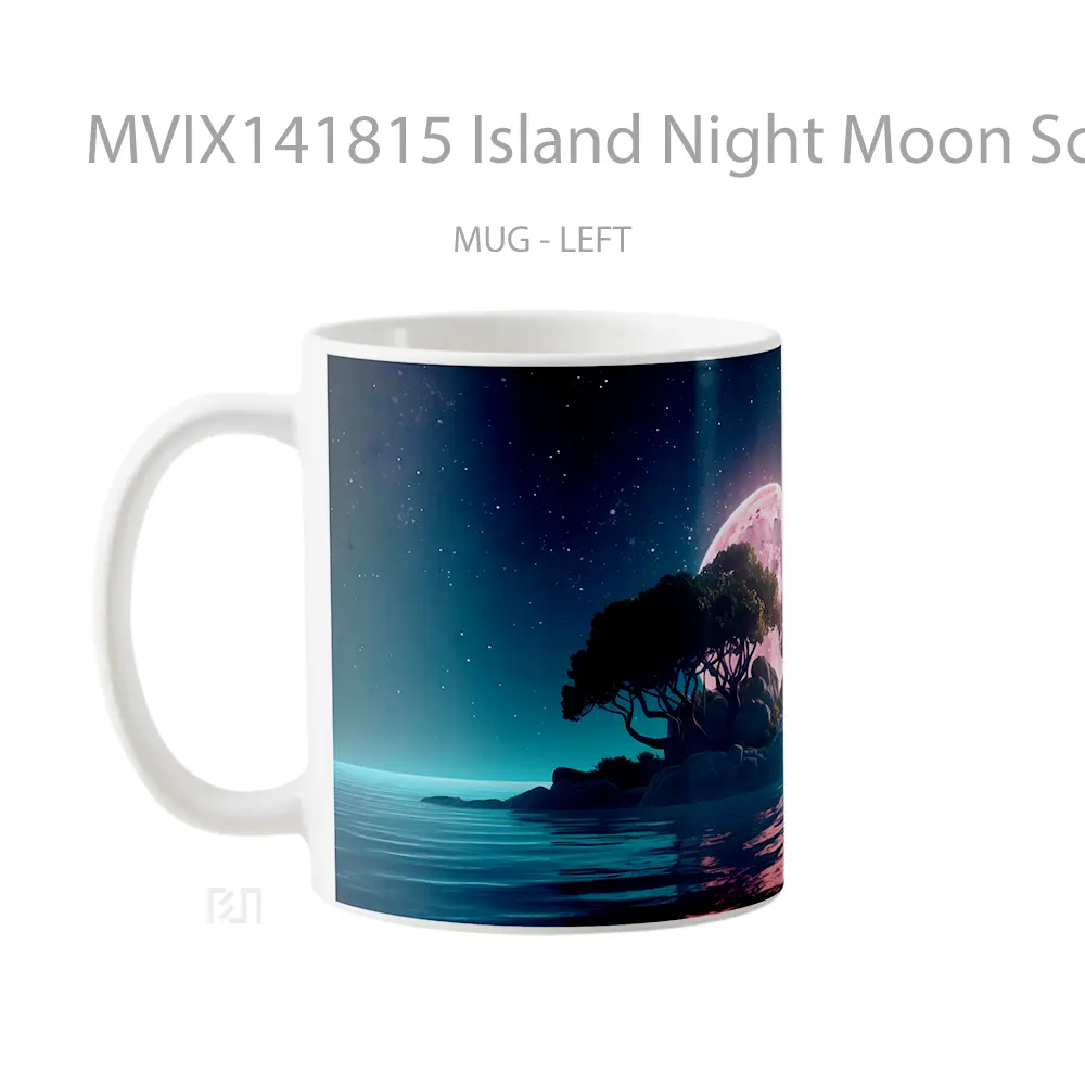 Mug Island Night Moon Scenery Digital Art Gelas Keramik Unik - All-side / Desain