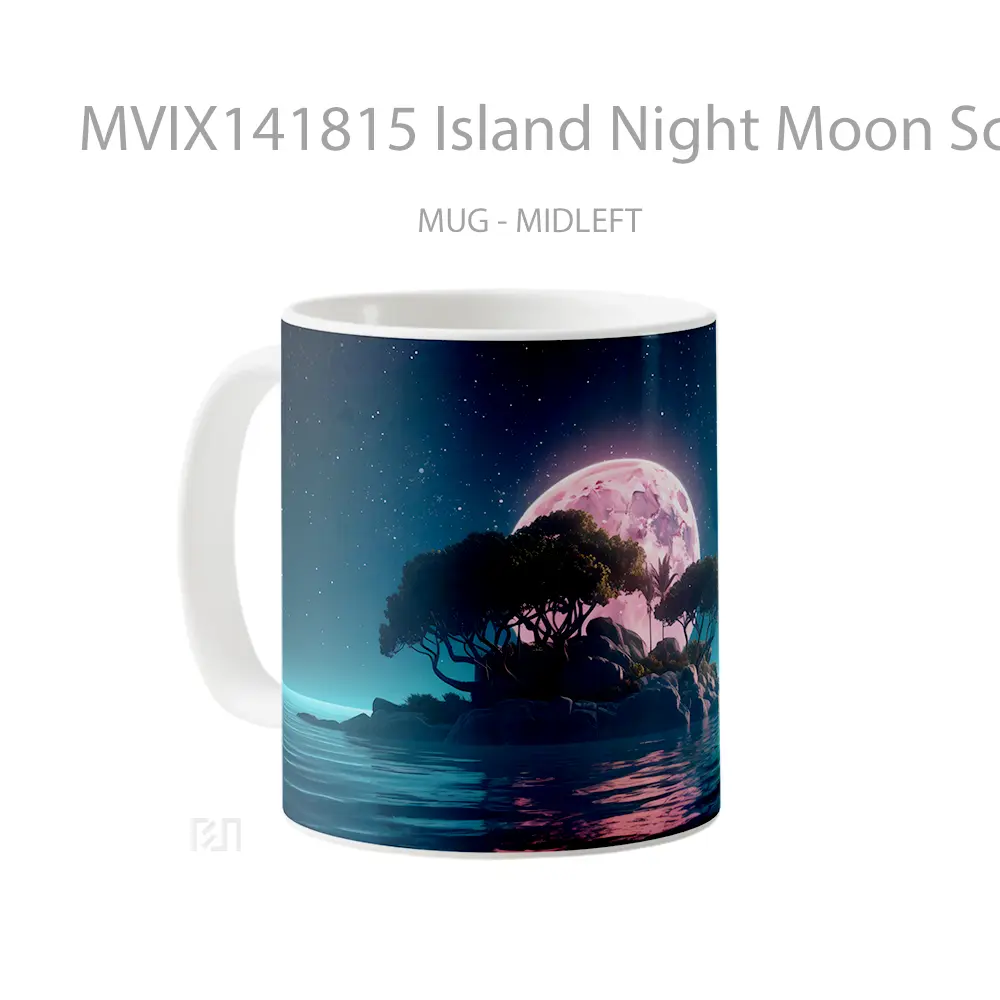 Mug Island Night Moon Scenery Digital Art Gelas Keramik Unik - All-side / Desain