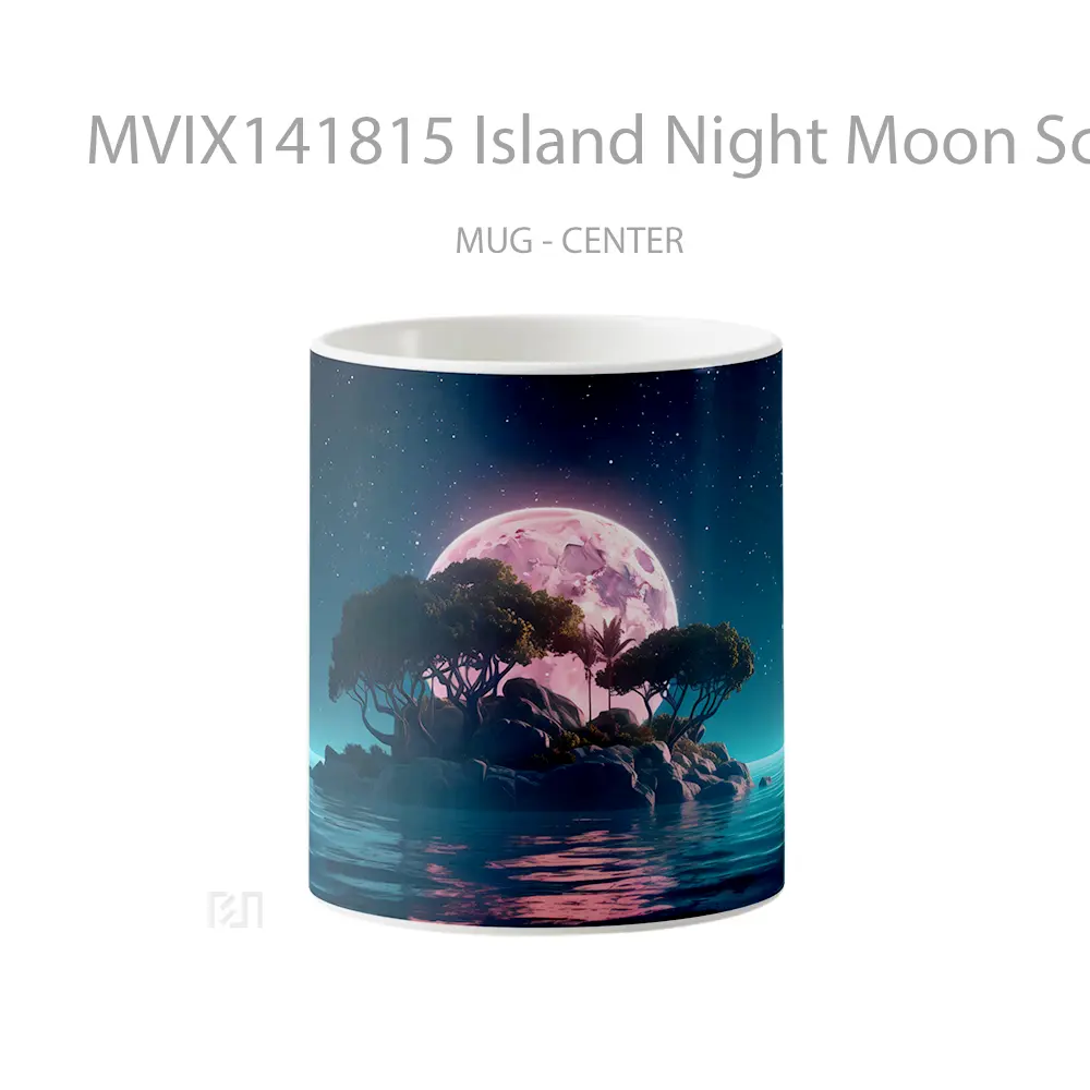 Mug Island Night Moon Scenery Digital Art Gelas Keramik Unik
