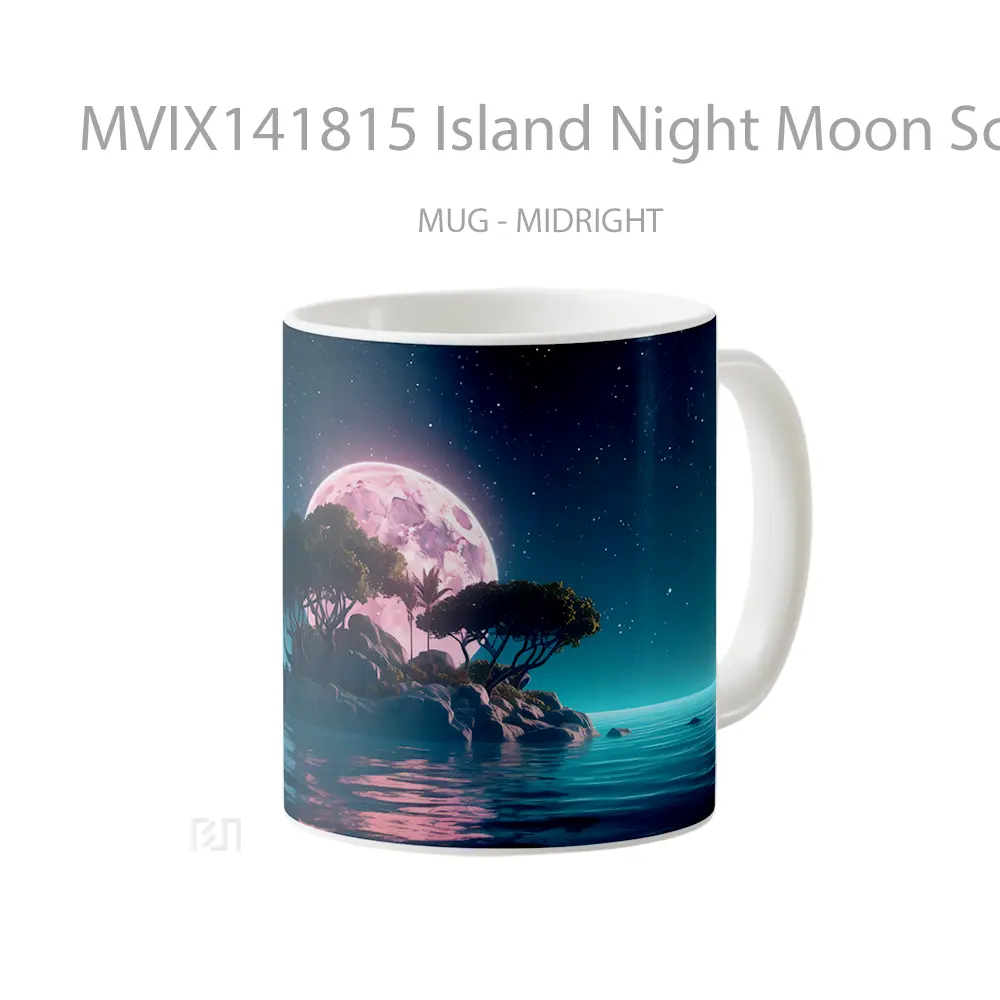 Mug Island Night Moon Scenery Digital Art Gelas Keramik Unik - All-side / Desain
