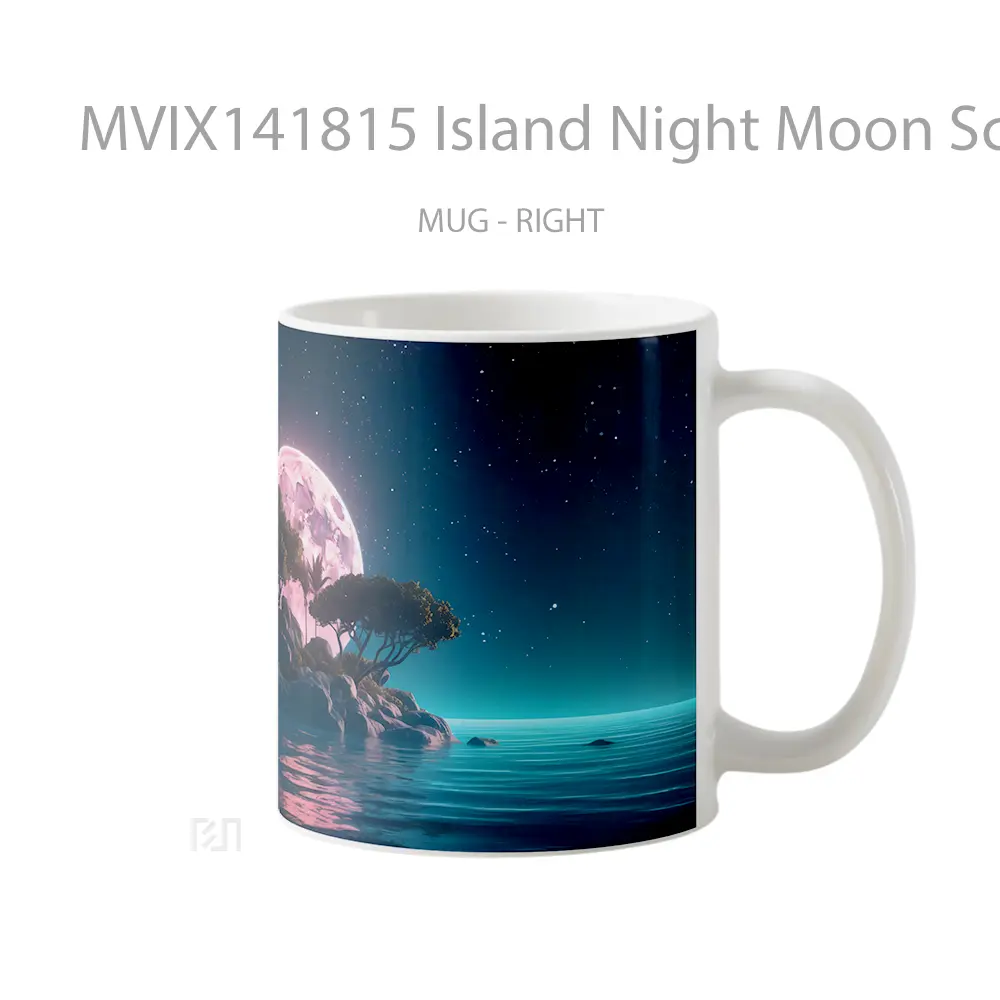 Mug Island Night Moon Scenery Digital Art Gelas Keramik Unik - All-side / Desain