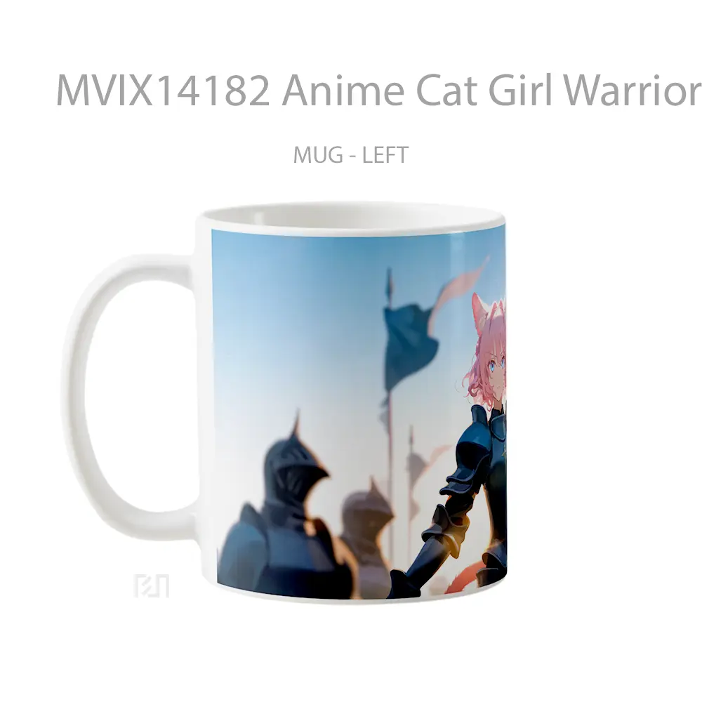 Mug Anime Cat Girl Warrior Armor Pink Hair Fantasy Gelas Hewan Lucu - All-side / Desain