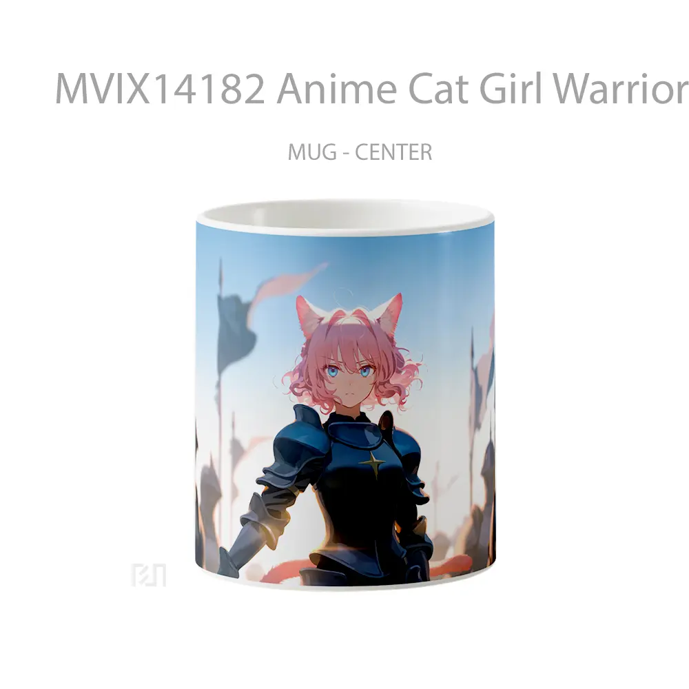 Mug Anime Cat Girl Warrior Armor Pink Hair Fantasy Gelas Hewan Lucu