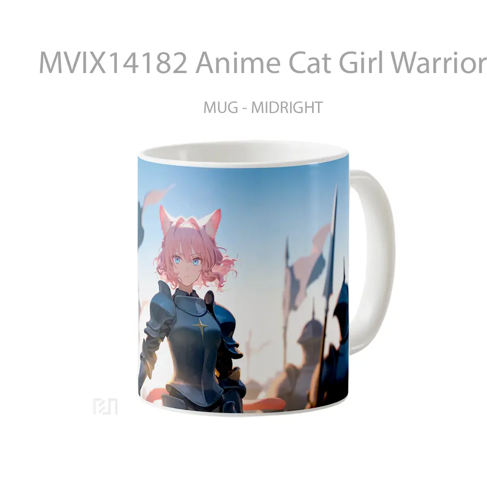 Mug Anime Cat Girl Warrior Armor Pink Hair Fantasy Gelas Hewan Lucu - All-side / Desain