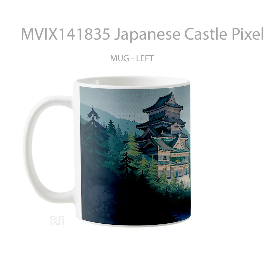 Mug Japanese Castle Pixel Digital Art Scenery Gelas Keramik Unik - All-side / Desain