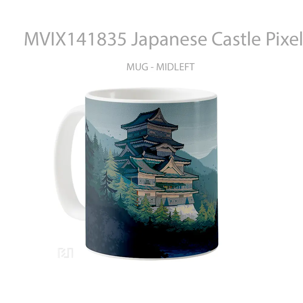 Mug Japanese Castle Pixel Digital Art Scenery Gelas Keramik Unik - All-side / Desain