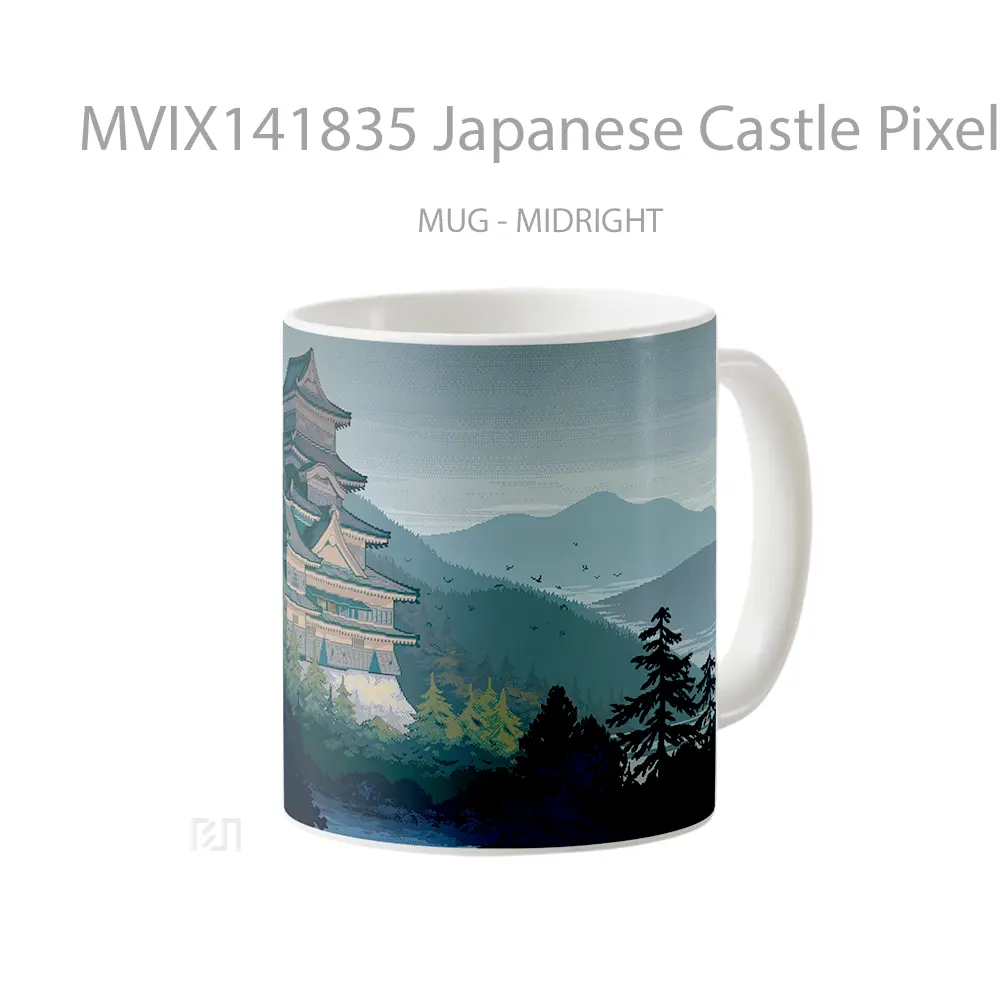 Mug Japanese Castle Pixel Digital Art Scenery Gelas Keramik Unik - All-side / Desain