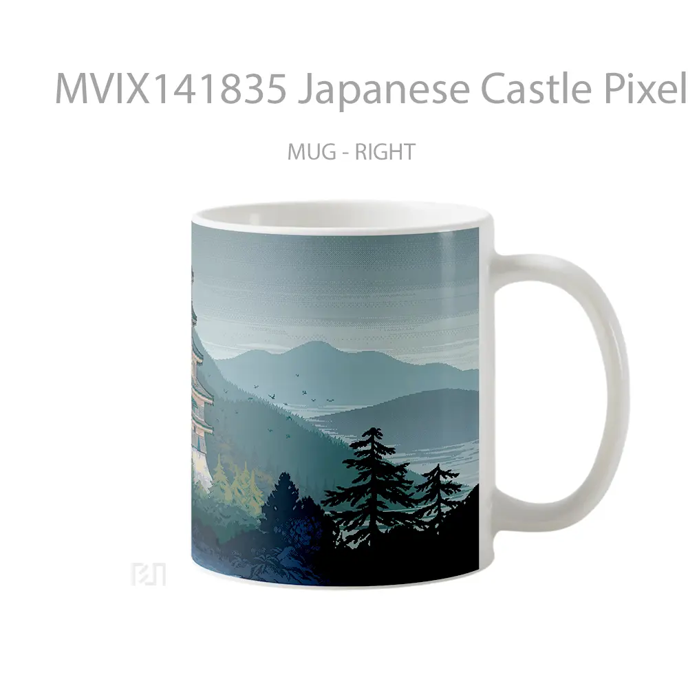 Mug Japanese Castle Pixel Digital Art Scenery Gelas Keramik Unik - All-side / Desain