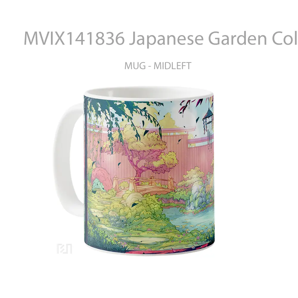 Mug Japanese Garden Colorful Scenery Digital Art Gelas Keramik Unik - All-side / Desain