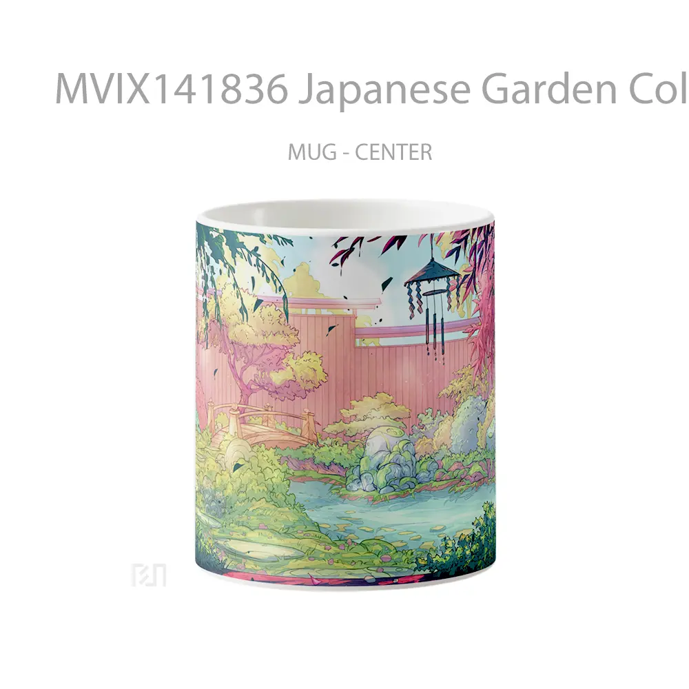 Mug Japanese Garden Colorful Scenery Digital Art Gelas Keramik Unik