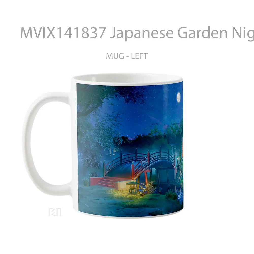 Mug Japanese Garden Night Full Moon Scenery Gelas Keramik Unik - All-side / Desain