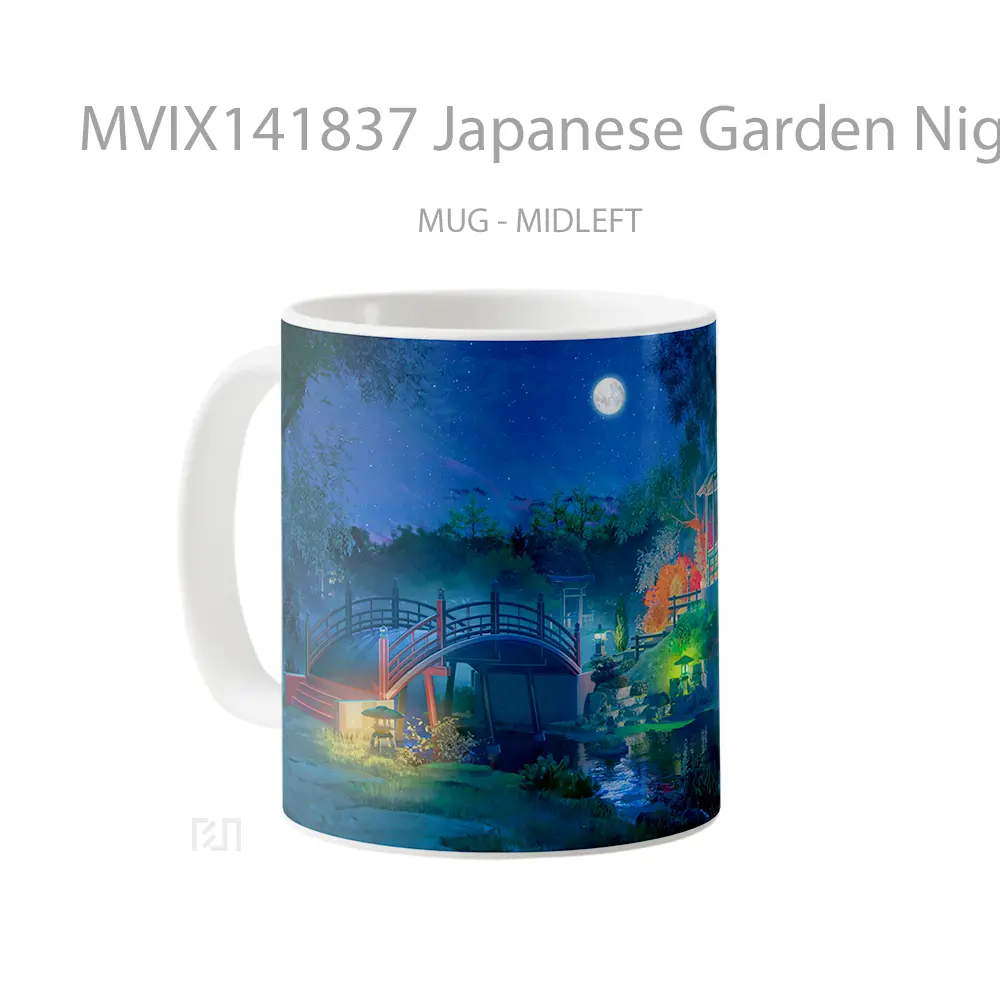 Mug Japanese Garden Night Full Moon Scenery Gelas Keramik Unik - All-side / Desain