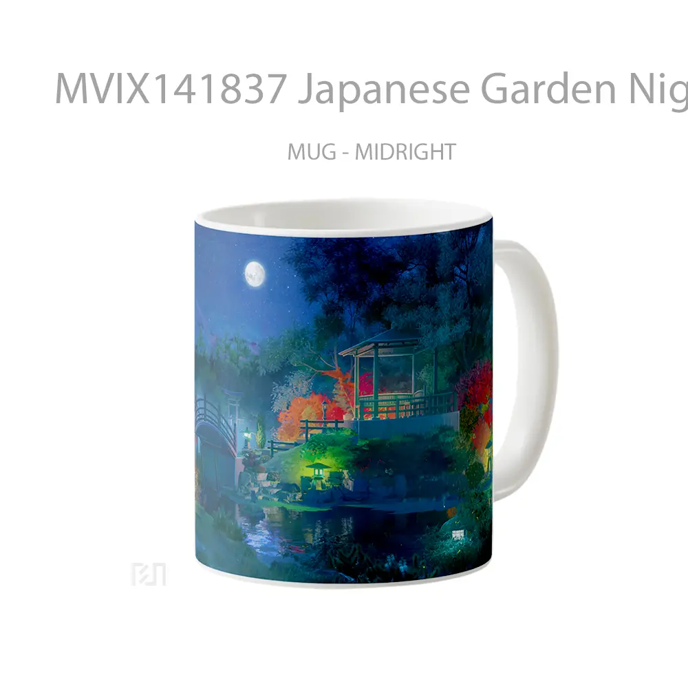 Mug Japanese Garden Night Full Moon Scenery Gelas Keramik Unik - All-side / Desain