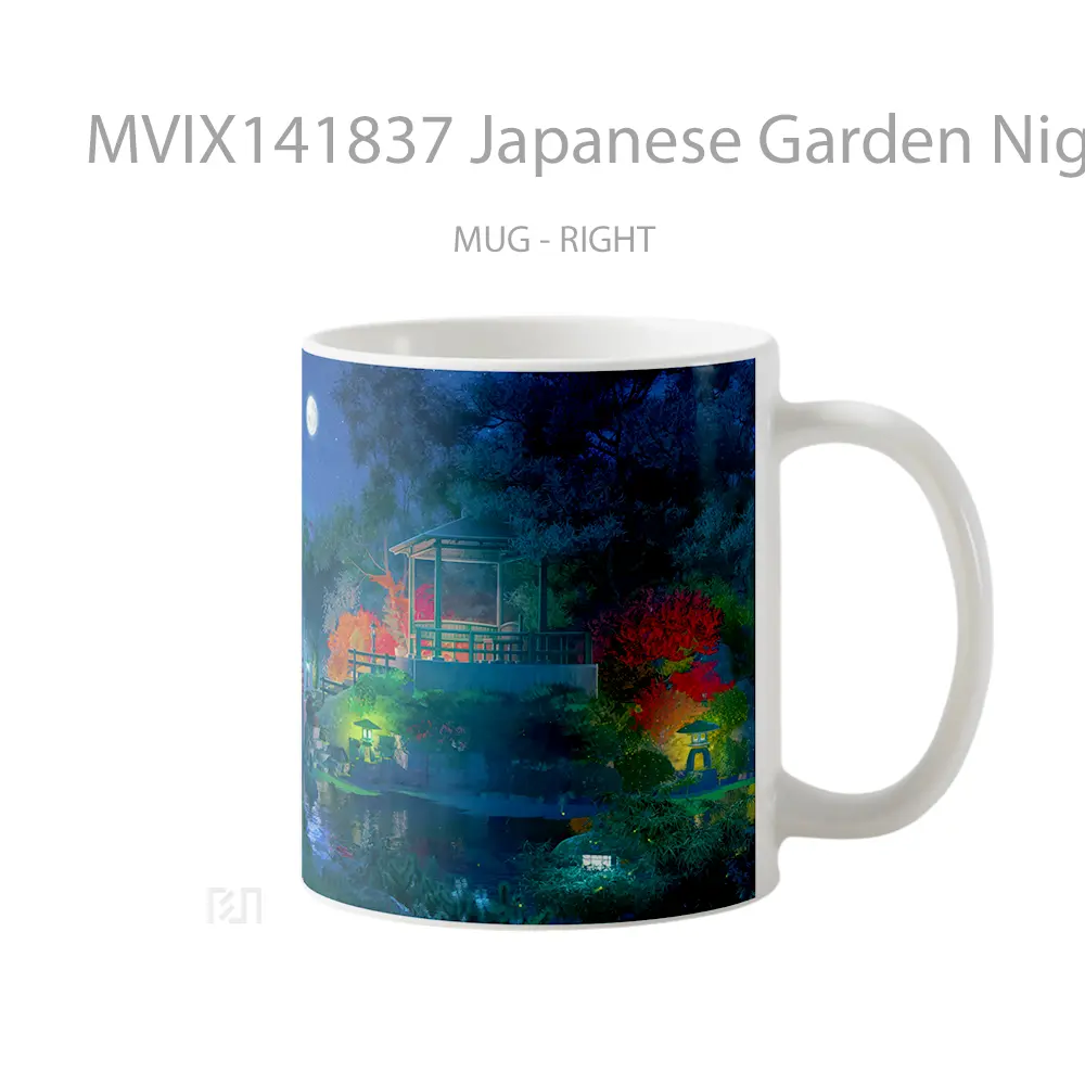 Mug Japanese Garden Night Full Moon Scenery Gelas Keramik Unik - All-side / Desain