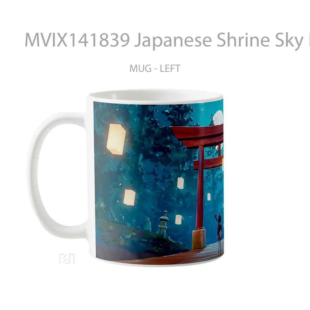 Mug Japanese Shrine Sky Lantern Kubo Gelas Pemandangan Alam - All-side / Desain