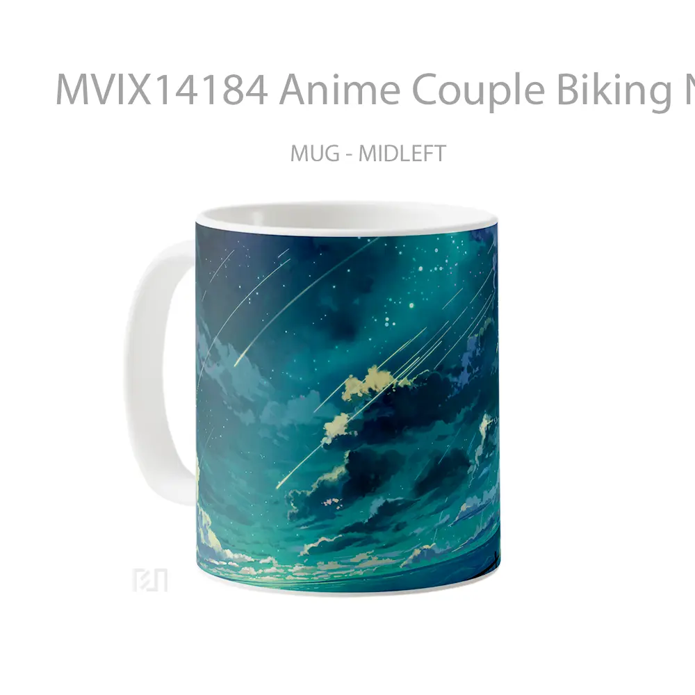 Mug Anime Couple Biking Night Sky Scenery Art Cangkir Anime - All-side / Desain