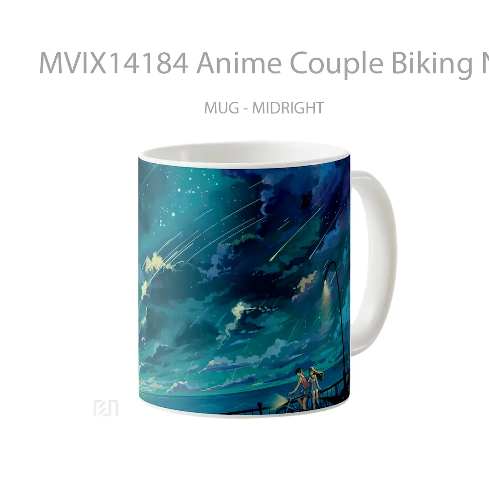 Mug Anime Couple Biking Night Sky Scenery Art Cangkir Anime - All-side / Desain