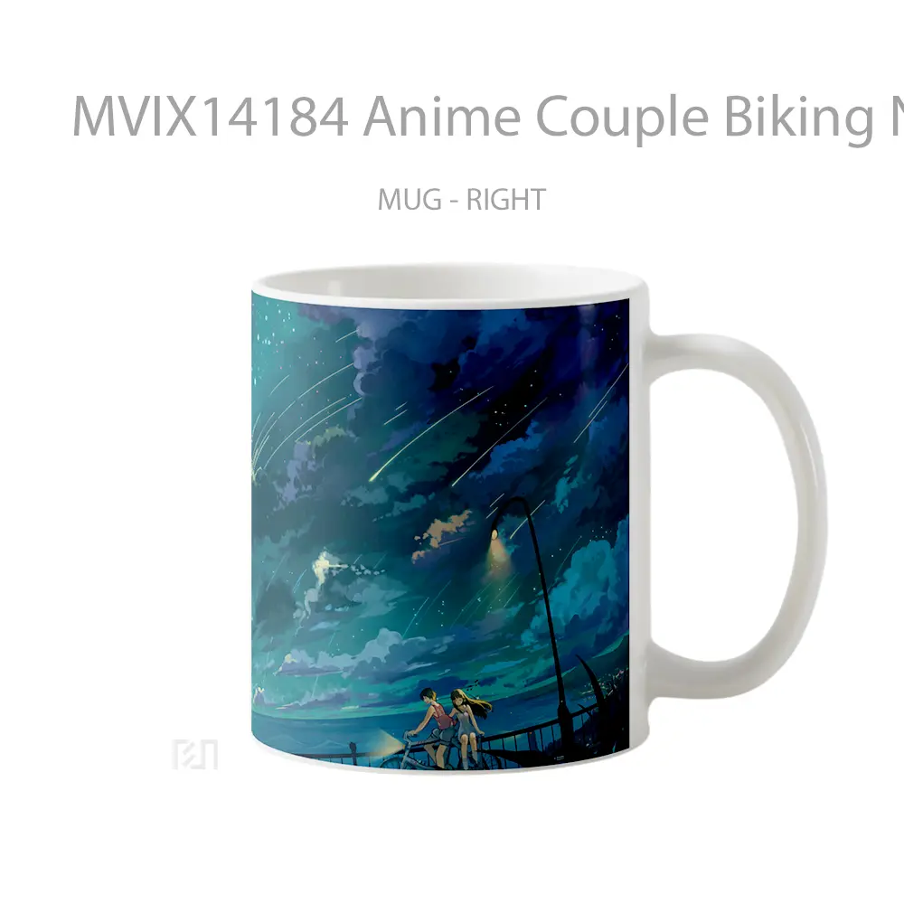 Mug Anime Couple Biking Night Sky Scenery Art Cangkir Anime - All-side / Desain